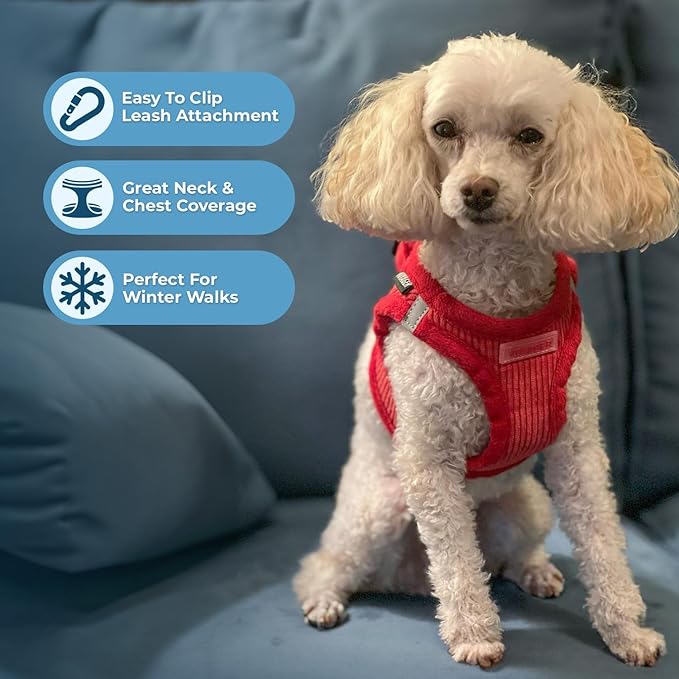 Best Pet Supplies - All Weather Mesh/Plush, Reflective, No Pull Harness for Small, Medium Dogs, Cats - Secure with Hook & Loop Fastener, Buckle, Double D-Rings - Red Corduroy, XS