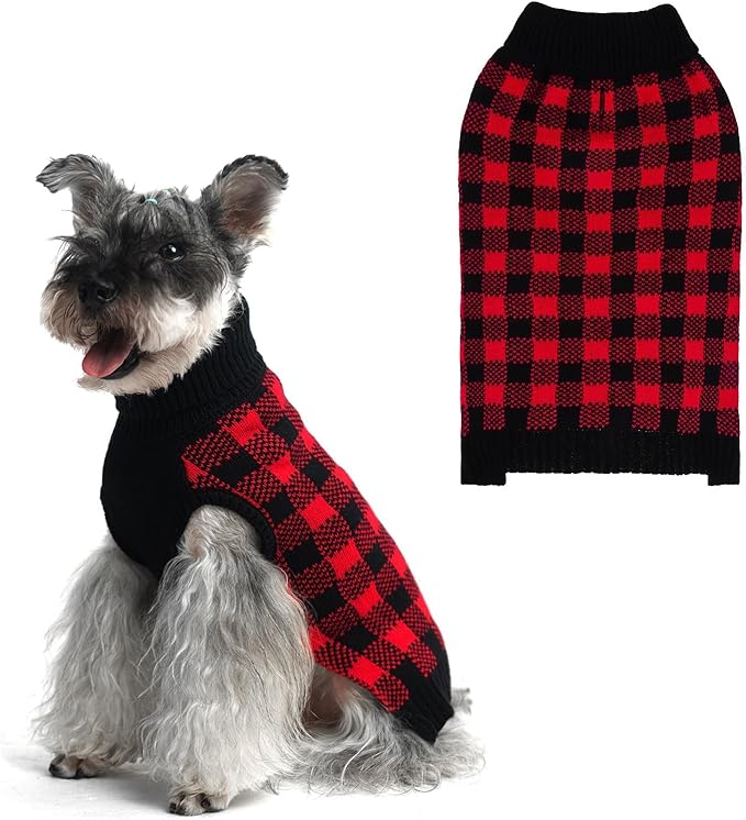 PUPTECK Dog Sweaters for Large Medium Small Dogs - Fall Classic Plaid Style Puppy Holiday Winter Coat Clothes Warm