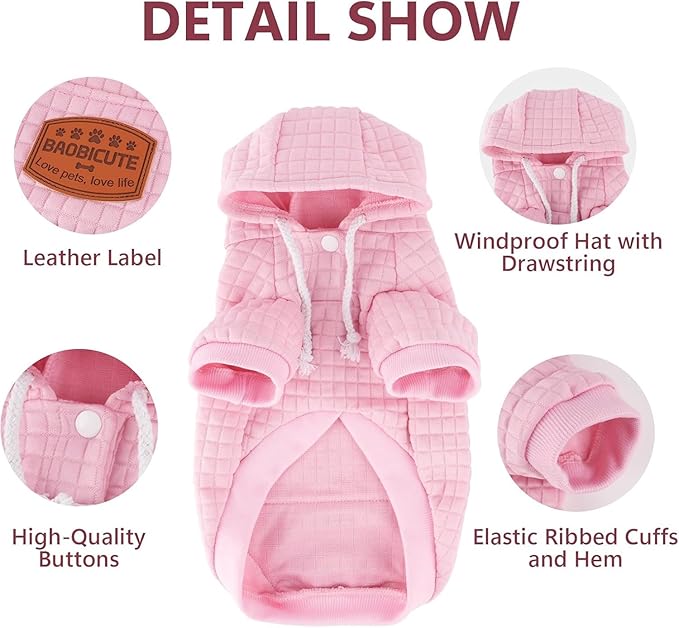 2 Pack Dog Hoodie Sweaters for Small Medium Dogs Warm Dog Clothes for Large Dogs Soft Waffle-Like Laminated Sweatshirt Bulldog (Pink, XS (Back: 10",Chest: 13", Neck: 9"))