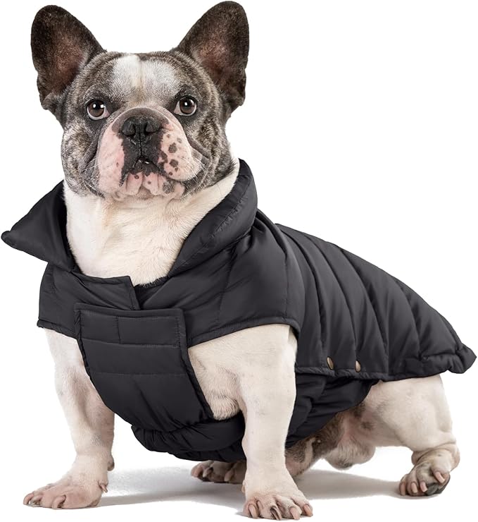 SPACE LION Dog Puffer Jacket, Down Winter Coat, Durable Outdoor Coat for Cold and Windy Conditions, Waterproof, Lightweight Jacket, Adjustable Fit for Small, Medium, Large Dogs(Black,16/XL)