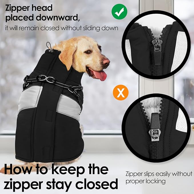 AOFITEE Dog Coat, Waterproof Dog Jacket Winter, Dogs Coat with Harness Built in, Warm Dogs Puffer Jacket with Zipper, Reflective Pet Snowsuit Sweater for Dachshund, French Bulldog, Boston Terrier, M