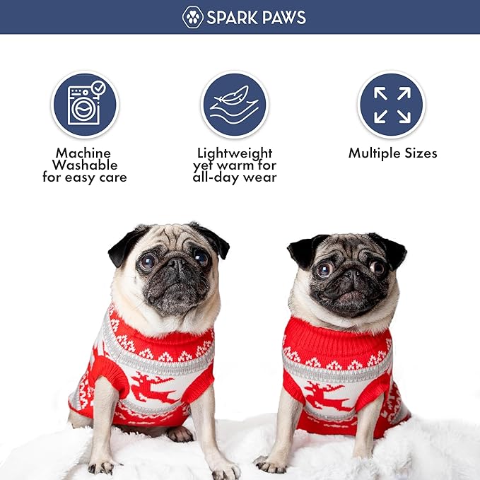 Spark Paws Christmas Dog Sweater - Ultra Soft Holiday Knit Sweater for Small, Medium & Large Dogs, Cute Pet Sweater for French Bulldogs & Big Dogs, Potty V Cut Design Jacket (Winter Wonderland, 2XL)