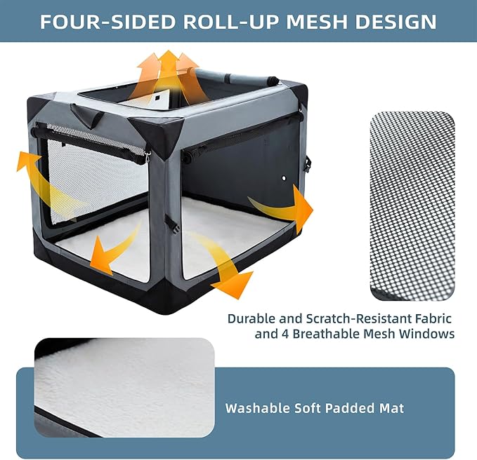 Pettycare 42 Inch Collapsible Foldable Soft Dog Kennel with Chew Proof Mesh Windows, Indoor & Outdoor Travel Dog Crate