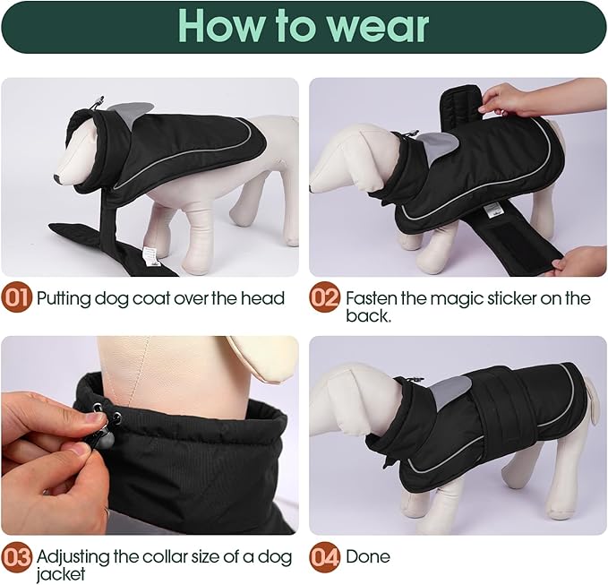 Kuoser Dog Winter Coat, Dog Jackets for Large Dogs, Winter Waterproof Big Doggie Coat, Reflective Dogs Cold Weather Coats, Windproof Turtleneck Pet Puffer Jacket Snowsuit Clothes with Harness Hole