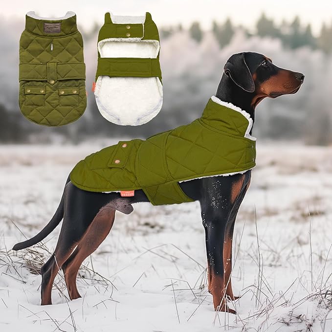 KYEESE Dog Coat Thick Dog Coats for Medium Dogs Soft Dogs Jacket with Pocket Warm Pet Winter Puffer Coat with Leash Hole Waterproof Pets Clothes for Cold Weather Windproof Pet Sweater