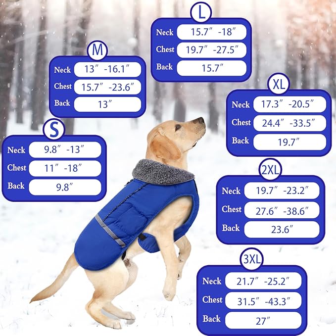 Doglay Dog Coat, Waterproof Dog Jacket Pet Winter Coat for Cold Weather with Thicken Furry Collar, Reflective Puppy Winter Jacket Warm Fleece Lining for Small Medium Large Pets