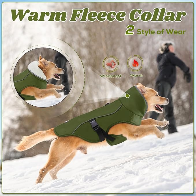 EMUST Dog Winter Coat, Thick Windproof Pet Jacket Winter, Pet Dog Vest for Small/Medium/Large, Green, XXL