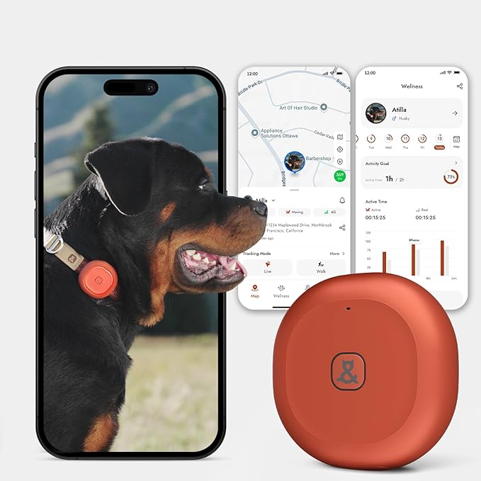 Molly&Cody GPS + Bluetooth Pet Tracker for Cats & Dogs – Real‑Time Tracking, Virtual Fence, IP67 Waterproof, Up to 60‑Day Battery, Health Monitoring, iOS/Android – 3‑Month Subscription Included (Red)