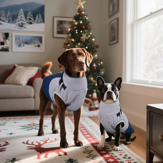 DENTRUN Dog Coat with Harness Built in, Easy On/Off Zipper Closure Winter Dog Vest, Water-Repellent Fleece Lined Warm Jacket with Reflective for Small Dogs, Dark Blue, S