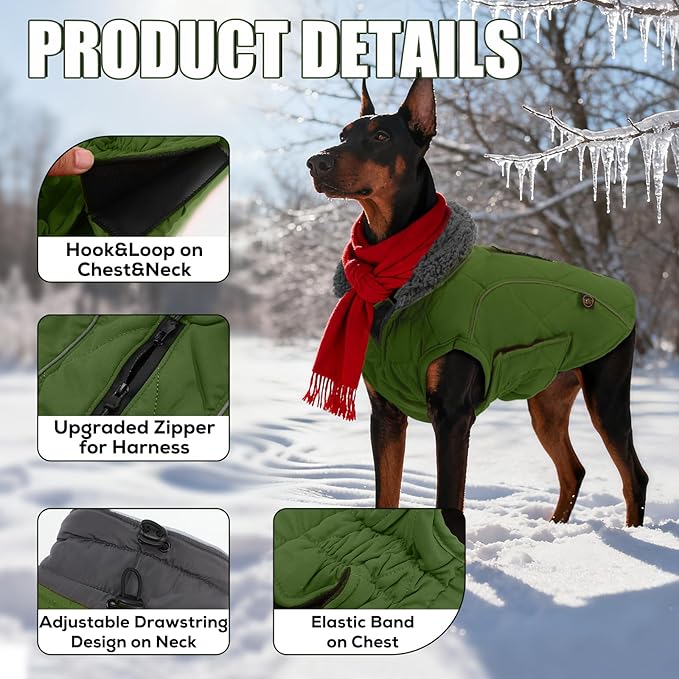 EMUST Winter Dog Coats, Fleece Pet Apparel for Cold Weather, British Style Windproof Warm Dog Jacket for Winter, Green, XS