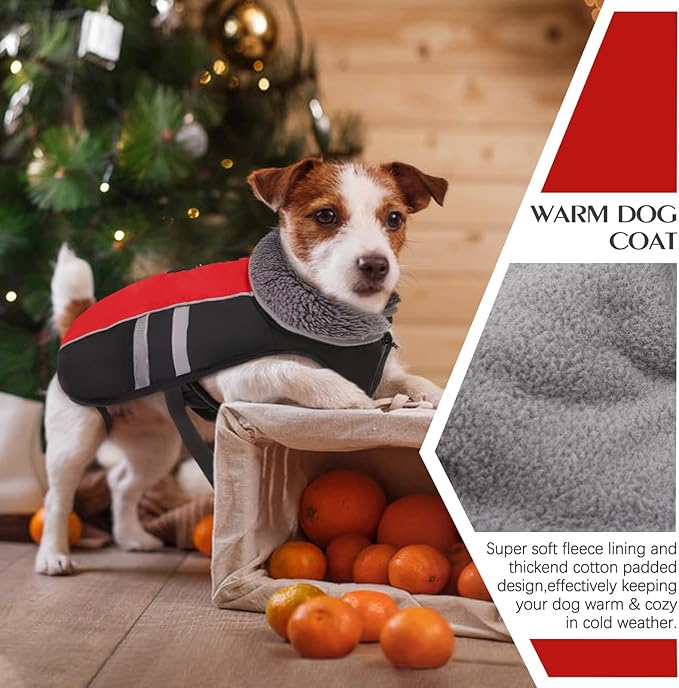 QBLEEV Warm Dog Coat Reflective Winter Jacket, Waterproof Windproof Turtleneck Clothes for Cold Weather, Fleece Snowsuit Christmas Vest Pet Apparel for Small Medium Large Dogs 2XL