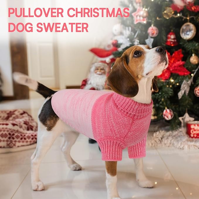 Queenmore Small Dog Sweater, Knitted Pullover Puppy Sweater,Cold Winter Pet Sweaters for Dog Girls Boys, Soft Turtleneck Knit Sweater with Leash Hole,Long Sleeves Christmas DogSweater(Pink,XS)