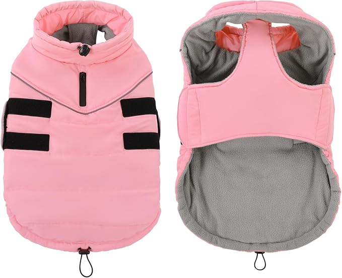 Peferhouse Dog Warm Winter Coats for Large Dogs Female, Dog Cold Weather Coat Dog Windproof Reflective Jacket with Harness Hole Thick Dog Vest Jacket Pink 4XL