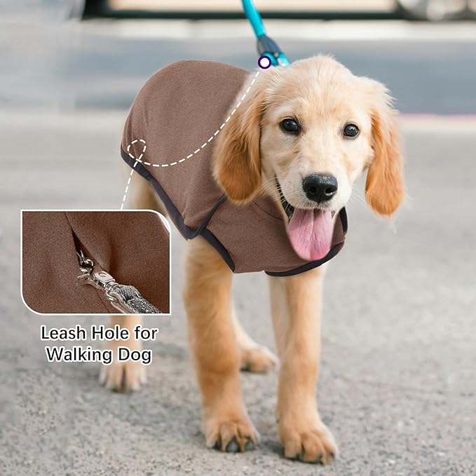 ROZKITCH Thick Dog Sweatshirts for Large Dogs, Pet Windproof Warm Cold Weather Jacket Vest Cozy Jumpsuit Apparel Outfit Clothes for Walking Hiking Travel Sleep Brown 3XL