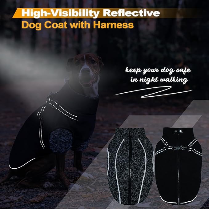 Lelepet Dog Coat 3 in 1 Waterproof Dog Winter Jacket with Harness Built in Windproof Snow Jakcet with Detachable Fleece Sweater Lining Reflective Thermal Cold Weather Coats for Small Medium Large Dogs