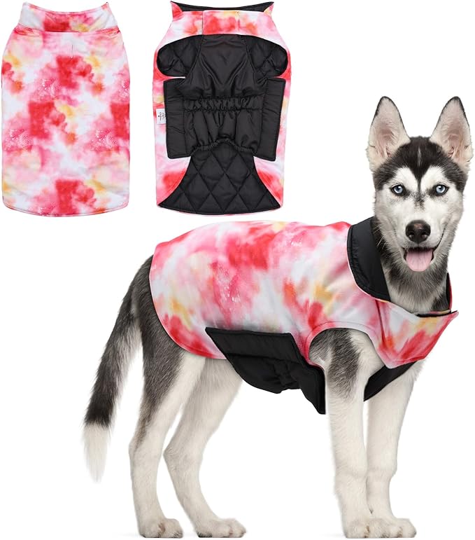 GMF Winter Dog Jacket Reversible Vest - Waterproof, Windproof, Thick Soft Coat with Leash Hole for Small to Large Dogs