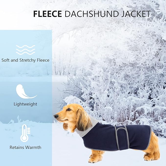 Geyecete Dachshund Sweaters for Dogs,Dog Jacket,Dachshund Coat Perfect Dog Winter Coat with Padded Fleece Lining and high Collar,Snowsuit with Adjustable Bands Sizes-Navy-M