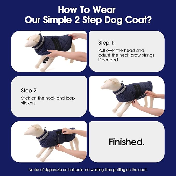 Dog Winter Coat Warm Padded Puppy Jacket Windproof Water Resistant Clothes for Small Medium Large Pets Christmas Sweater Outfit Vest(DarkBlue, L)