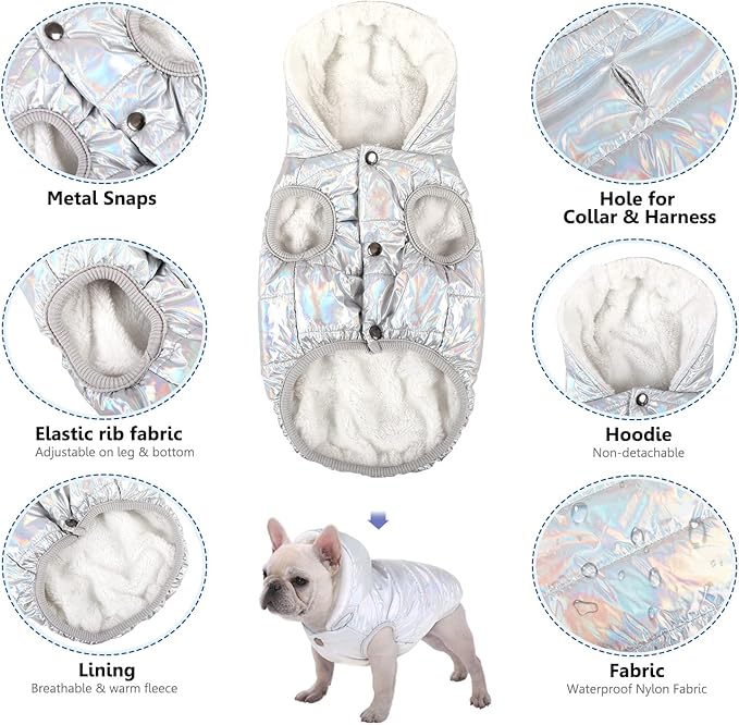 Fleece Hoodie, Windproof Waterproof Coat, Winter Warm Jacket, Cold Weather Pet Apparel Clothes Vest for Small Medium Large Dogs (3XL, Silver)