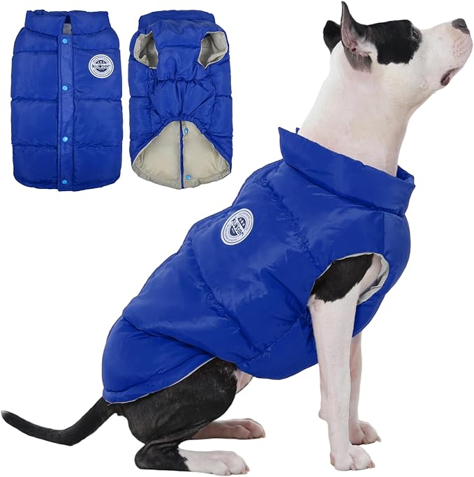 Kuoser Dog Coat Puffer Vest, Warm Dog Jacket Windproof Dogs Cold Weather Coats Pet Snowsuit Padded Vests, Lightweight Puppy Winter Clothes for Small Medium Dogs, Button Design, Easy On/Off, Blue M