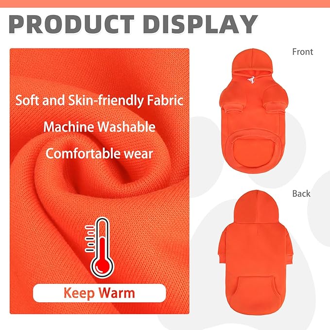 KOOLTAIL Fall Dog Hoodie - Soft & Warm Dog Thanksgiving Sweater with Leash Hole and Pocket, Pet Winter Coat, Cold Weather Clothes Sweatshirt for Small Medium Large Dogs Puppy Cat Boys Girls, Orange SM