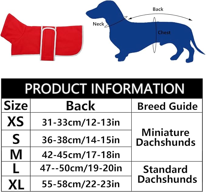 Geyecete Dachshund Sweater - Padded Fleece Dog Jacket for Winter, Dachshund Coat with High Collar, Red, S