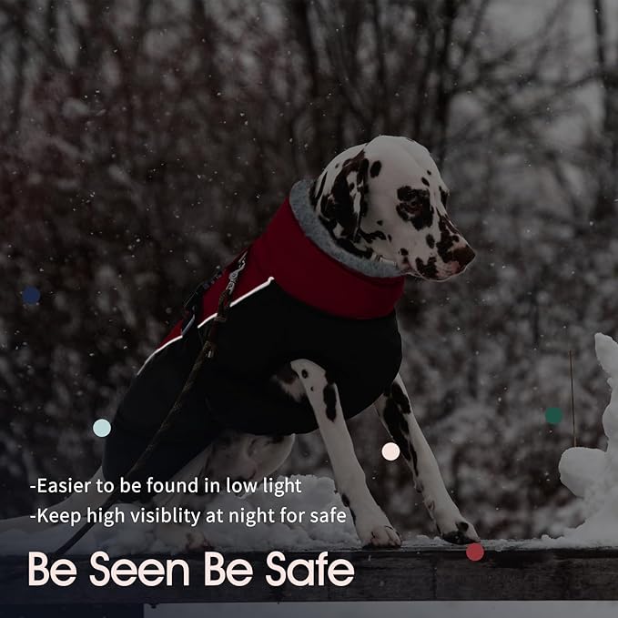 IECOii Dog Coat for Large Dogs, Reflective & Adjustable Turtleneck Jacket with Buckle, Thermal Fleece Lined Dog Snowsuit for Cold Weather - Soft Dogs Winter Coat Windproof Warm Vest, Burgundy, L