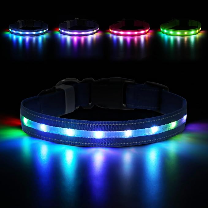 LED Dog Collar, Light Up Dog Collar, USB Rechargeable - Brightest Dog Lights for Night Walking, 6 Light Modes, Adjustable for Dog Safety(Medium, Royal Blue)