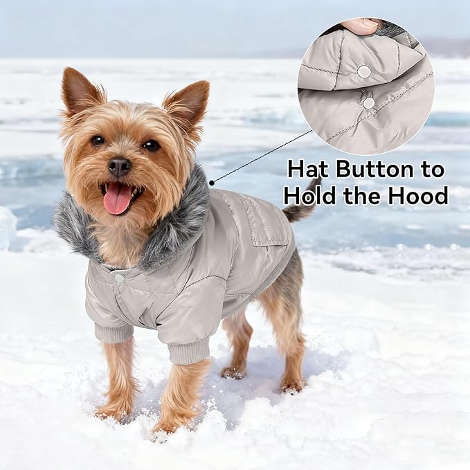 LESYPET Dog Coat for Small Dogs, Windproof Doggie Puffer Jacket with Leash Hole, Extra Warm Dog Jacket Winter Coat, Grey S