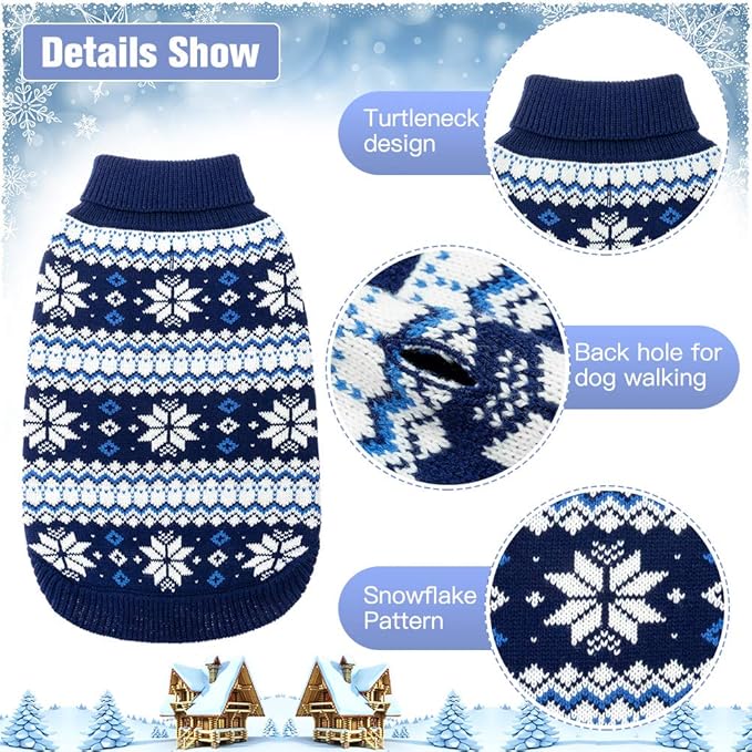 KOOLTAIL Cable Knit Dog Sweater Turtleneck, Cold Weather Pullover Classic Knitwear, Snowflake Pattern Thick Warm Winter Pet Clothes,Dog Christmas Sweater for Small Medium Large Dogs,Navy XL
