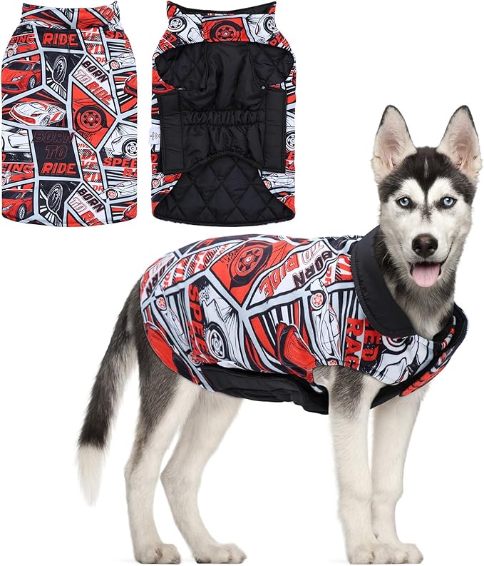 CuteBone Winter Dog Coat - Waterproof Windproof Reversible Vest, Thick Adjustable Cold Weather Jacket for Small Medium Large Dogs, Soft With Leash Hole GMF30M