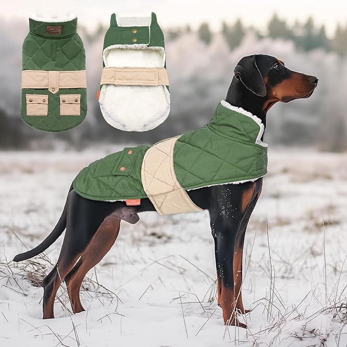 KYEESE Dog Coat Waterproof Dog Coats for Large Dogs Soft Pet Sweater with Leash Hole Windproof Dogs Jacket with Fleece Lined Thick Pet Winter Puffer Coat with Pocket Warm Pets Clothes for Cold Weather