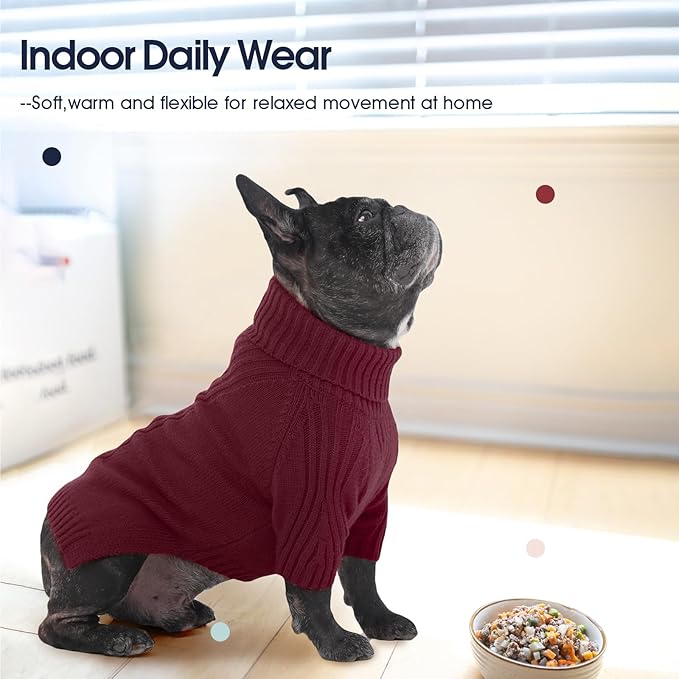 IECOii XXL Dog Sweater,Thermal Knit Big Dog Sweater Christmas,Pet Turtleneck Doggy Sweatshirt for Extra Large Dogs Boy Girl,Stretchy Large Dogs Cold Weather Outfit Pitbull Clothes,(Burgundy,2XL)