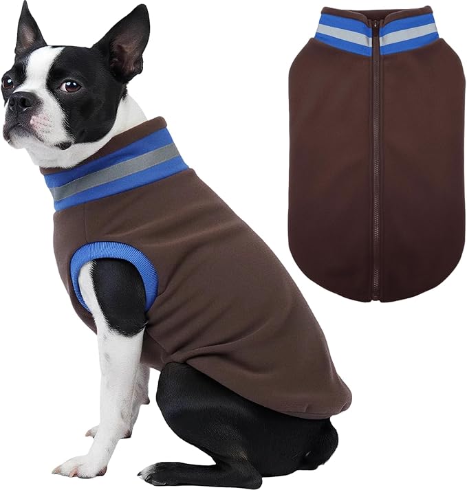 Winter Warm Turtleneck Fleece Vest Dog Sweater, Ultra-Soft & Snug-Fit Puppy Coat for Large Dogs with Back-Zipper, Thermal Doggie Vests Sweatshirt with Reflective Strip, Pet Clothes Male Girl(Brown, L)