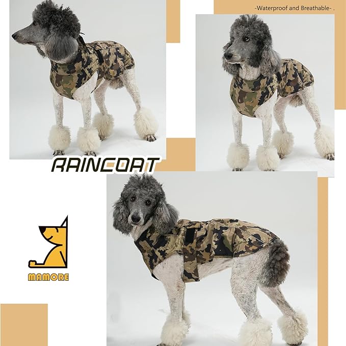 Waterproof Dog Raincoat with Reflective Strip, Adjustable Breathable Rain Coat Jacket with Leash Hole for Dogs (Camo, Small)