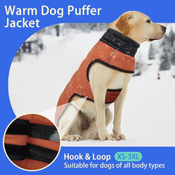 MIGOHI Lightweight Dog Coat, Windproof Dog Jacket, Puffer Jacket for Small Dogs, Padded Vest with Reflective Strips, Warm Snow Vest in Cold Weather, Easy On Hook & Loop Belly, Caramel, XS
