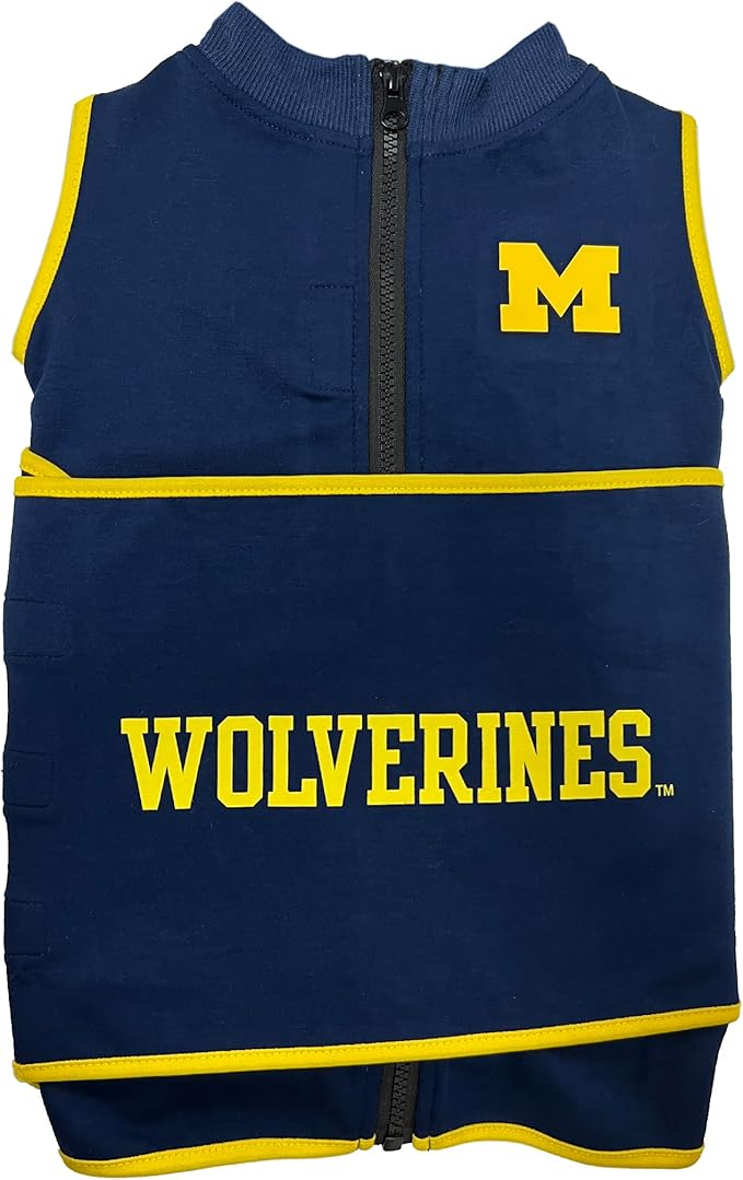 NCAA Michigan Wolverines Dog Anxiety Shirt Calming Soothing Vest, Dogs Cats with Anxiety, Fears, Fireworks, Loud Noises, Dark, Lonely Keeps Dogs Calm & Feeling Safe, Relaxing Jacket, Small