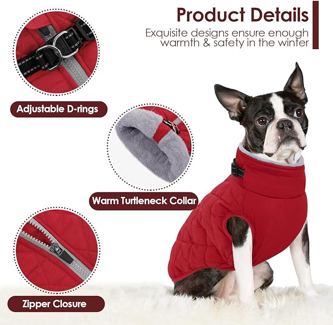 AOFITEE Coat for Extra Large Dogs, Warm Turtleneck Dog Winter Jacket with Back Zipper, Waterproof Dog Puffer Jacket for Large Dogs, XL Pet Coat Warm Snowsuit for Corgi, Border Collie, Beagle