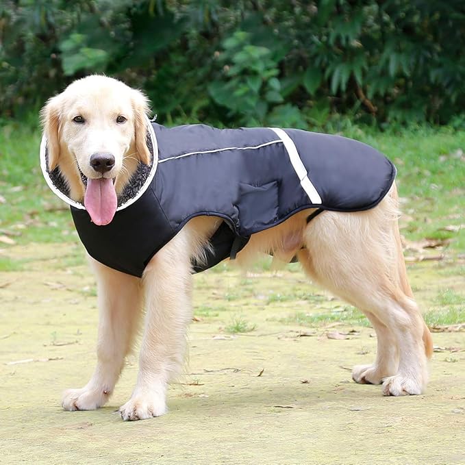 QBLEEV Warm Dog Coat Reflective Dog Jacket, Waterproof Dog Winter Coat Turtleneck Dog Clothes for Cold Weather, Thick Fleece Dog Snowsuit Christmas Dog Vest Pet Apparel for Small Medium Large Dogs 2XL