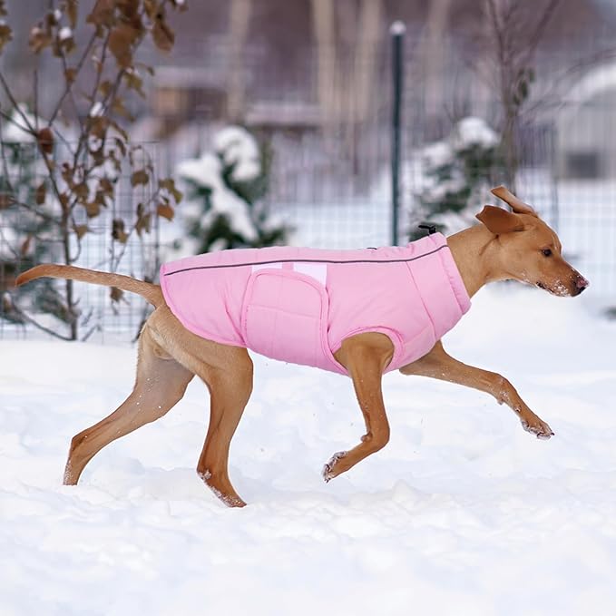Kuoser Dog Jacket, Dog Coats for Large Dogs Winter Waterproof, Reflective Doggie Vest with Leash Hole, Cold Weather Coats Pet Snow Jacket for Labrador Beagle, Pink XL