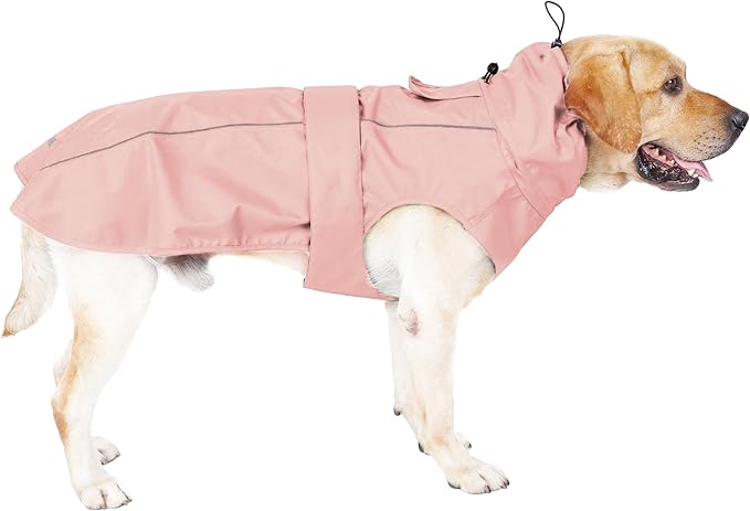 Waterproof Dog Raincoat with Reflective Strip, Adjustable Breathable Rain Coat Jacket with Leash Hole for Dogs (Pink, Medium)