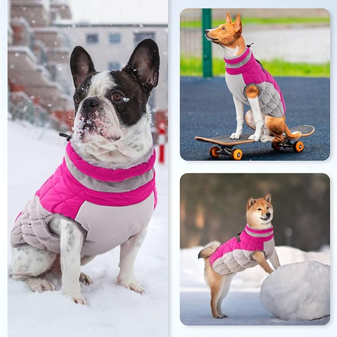 Dog Jackets for Medium Dogs,Medium Dog Coat,Warm Dog Winter Coat Zip Up Back,Waterproof Dog Jacket with D-Ring,Dog Cold Weather Coats with Fleece Lined, Dog Snowsuit Pug Boston Terrier M