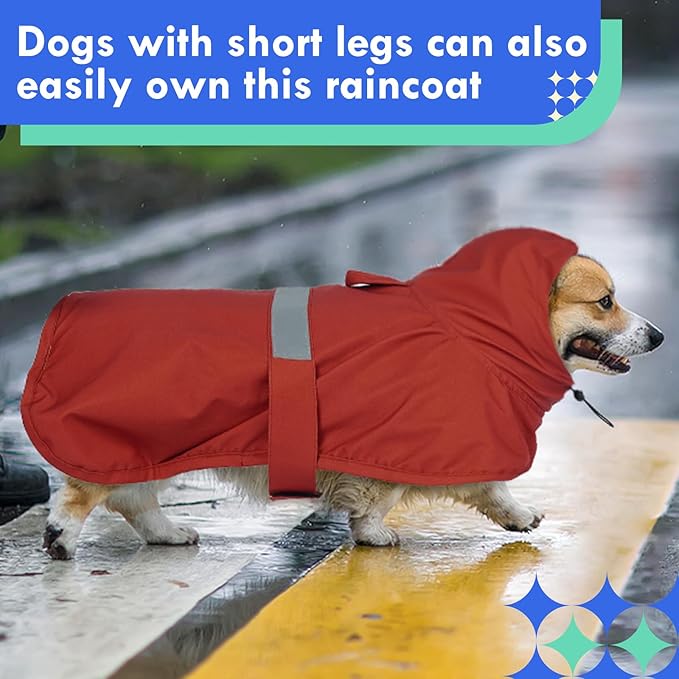 MIGOHI Dog Raincoat, Adjustable Large Dog Raincoat | Easy-On Hook & Loop Belly Straps, Adjustable Hind Leg Straps Dogs Rain Jacket, Machine Washable, Red, L