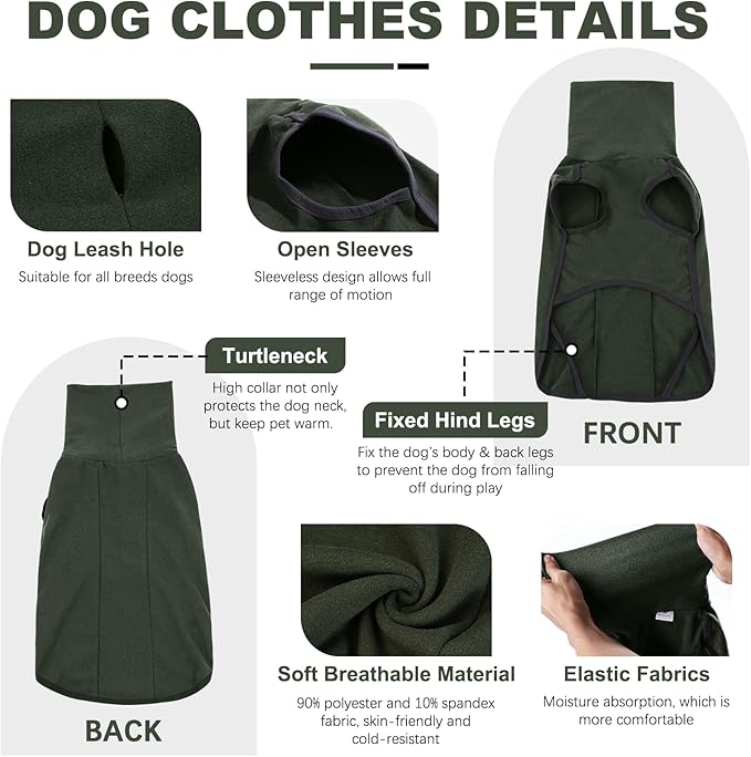 ROZKITCH Dog Winter Coat Soft Pullover Pajamas, Pet Windproof Warm Cold Weather Jacket Vest Cozy Jumpsuit Apparel Outfit Clothes for Walking Hiking Travel Sleep Green 4XL
