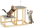 Pawaboo Cat Beds and Stairs, 2-Step Kitten Scratcher Hammock Bed with Cat Teasers & Hanging Ball, Wooden Kitties Hammock Staircase for High Beds Couch,Stair Shaped Cats Bed for Indoor Climbing Playing