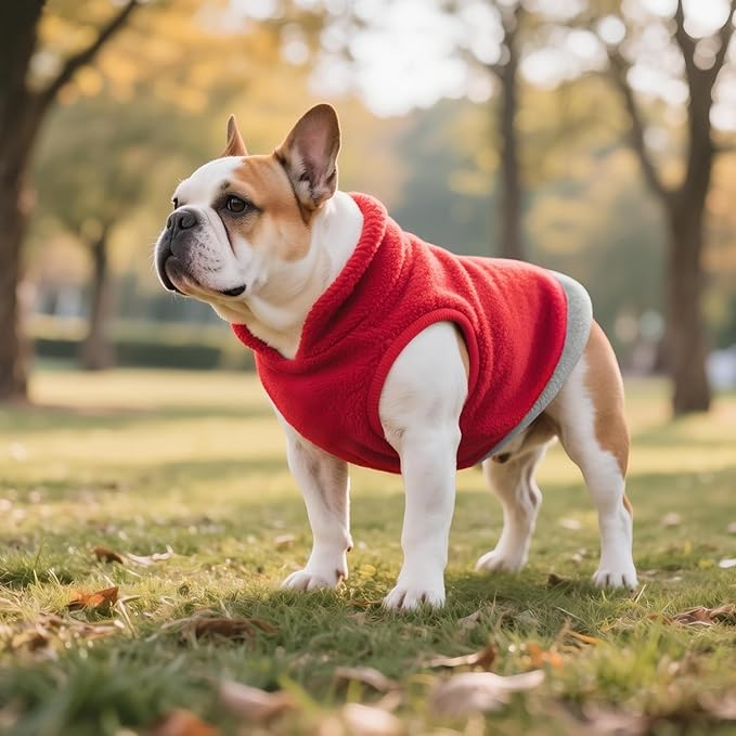 Idepet 2 Pack Dog Fleece Vest Sweater Warm Pullover Jacket with D-Ring Leash Reflective Winter Coat Hoodie for Puppy Cat French Bulldog Pug Chihuahuas Yorkies Dachshunds (Red&Rose Red,Large)