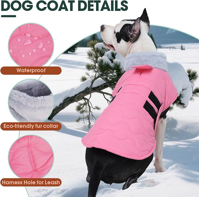 Kuoser Dog Coat, Dog Jackets for Large Dogs, Warm Winter Coat Cold Weather Coats, Doggie Snow Jacket Warm Pet Apparel Clothes for Golden Retriever Labrador, Pink XXXL