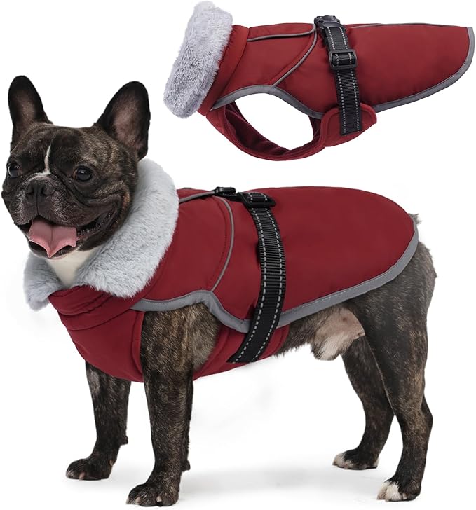 Lelepet Warm Dog Winter Coat Reflective Dog Jacket Fleece Vest Waterproof Windproof Cold Weather Coats with Adjustable Buckle Plush Turtleneck Pet Snowsuit for Small Medium Large Dogs,Yorshire,S