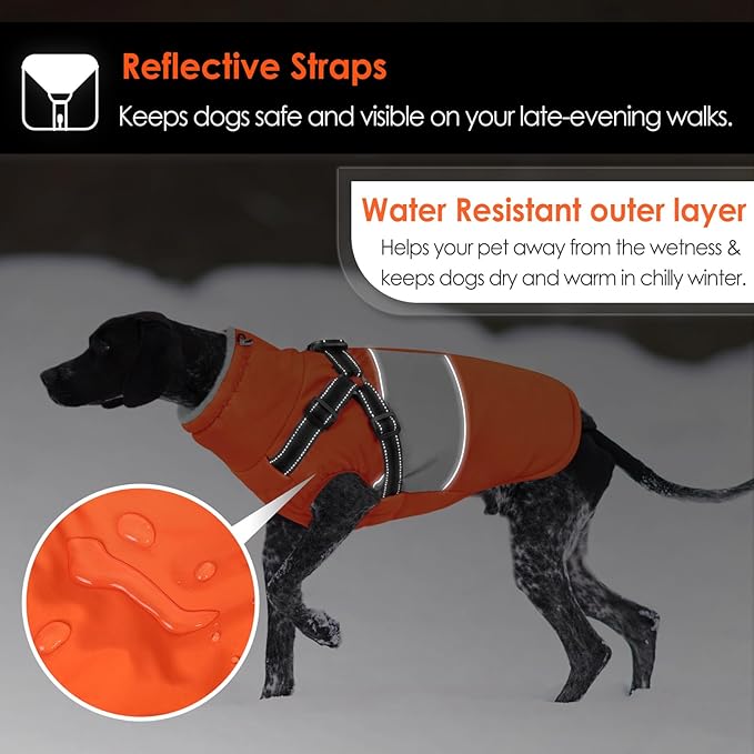 AOFITEE Dog Coat, Waterproof Dog Jacket Winter, Dogs Coat with Harness Built in, Warm Dogs Puffer Jacket with Zipper, Reflective Pet Snowsuit Sweater for Dachshund, French Bulldog, Boston Terrier, M
