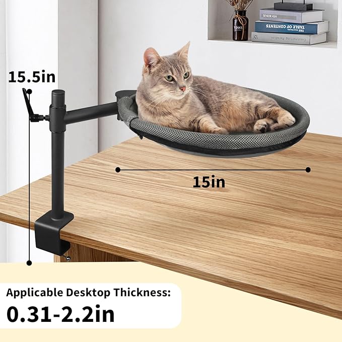 Cat Desk Bed, 360° Rotating & Height Adjustable Cat Desk Perch, Elevated Breathable Cats Nest Perch with Removable Washable Cover for Indoor Kitten Cats-Maximum Hold Up to 40lb